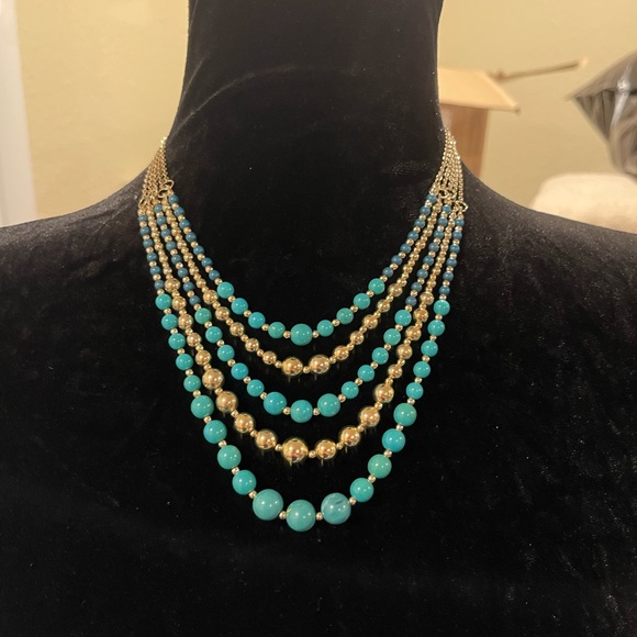 Nordstrom’s Brand VTG VCLM Tiered Multi-Strand Necklace w/Beads of Blue & Gold - Picture 6 of 6